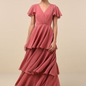 Sincerely Exquisite Rusty Rose Short Sleeve Tiered Maxi Dress